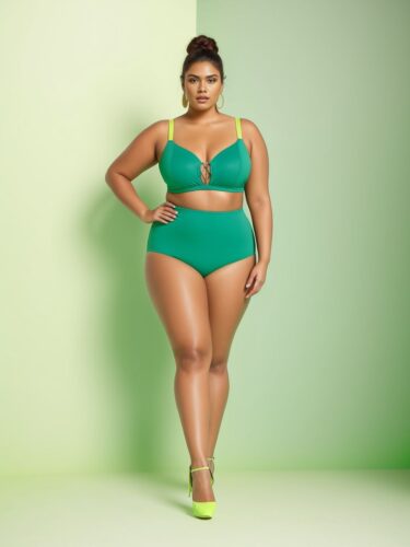 Bold and Beautiful: Young Hispanic Plus Size Fashion Model in Lime Green Apparel