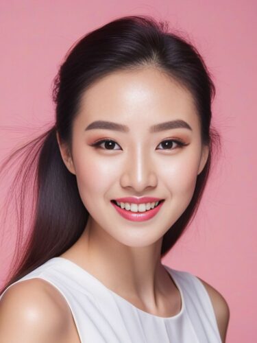 Joyful Young East Asian Woman with K-Beauty Inspired Makeup