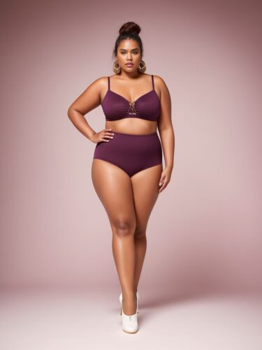 Young Woman Plus Size Fashion Model in Plum Apparel