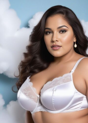 Plus-Size Hispanic Woman in Angelic White Lingerie