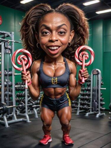Young Jamaican Woman Elf Lifting Candy Cane Barbells