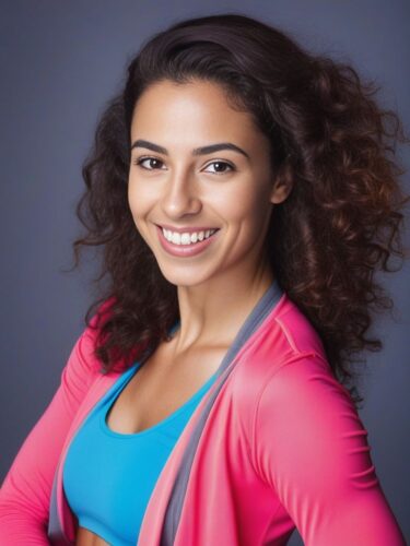 Cheerful Young Mediterranean Woman in Yoga Gear