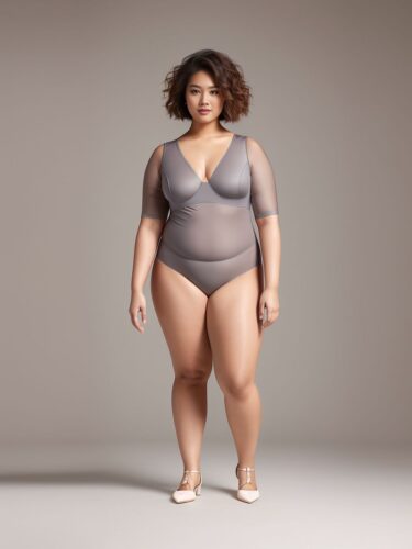 Young Asian Woman Plus Size Underwear Fashion Model