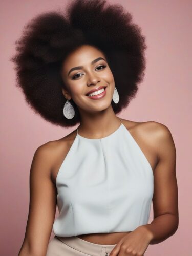 Smiling Afro-European Woman with Afro-Chic Makeup
