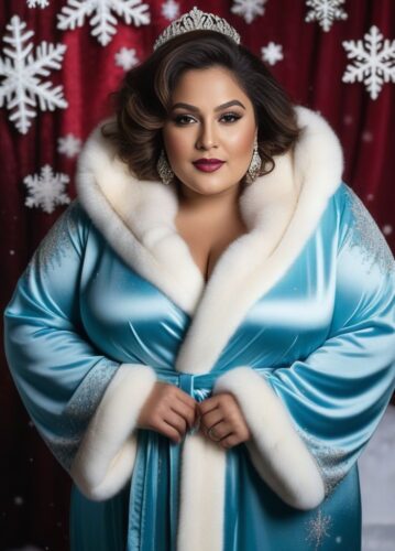 Plus-Size Middle-Eastern Woman in Luxurious Fur-Trimmed Robe