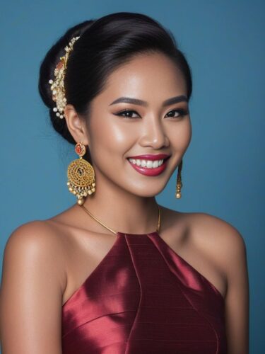 Joyful Southeast Asian Woman with Elegant Makeup
