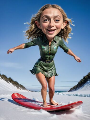 Young New Zealander Woman Elf Surfing on Snow Waves