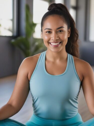 Smiling Young Pacific Islander Woman in Yoga Gear