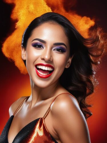 Joyful Young Hispanic Woman with Fiery Latino Makeup