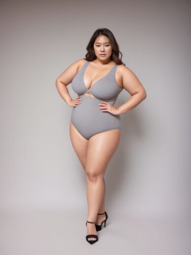 Young Asian Plus Size Woman Fashion Underwear Model
