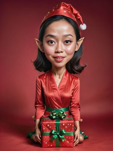 Young Vietnamese Woman Elf Wrapping Gifts