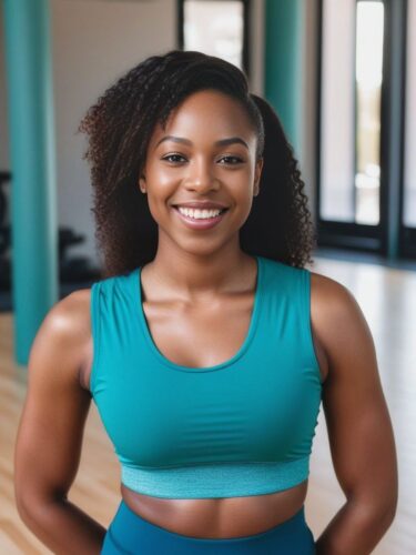 Smiling Young Black Woman in Yoga Studio