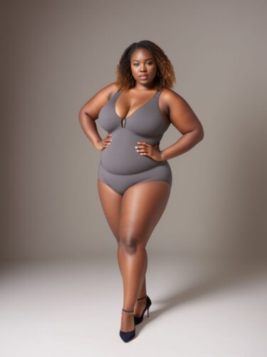 Young African Plus Size Woman Fashion Underwear Model
