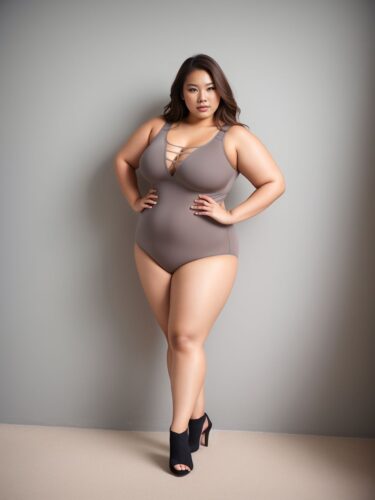 Young East Asian Plus Size Woman Fashion Underwear Model
