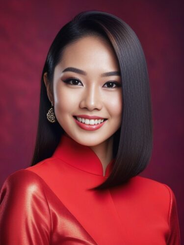 Smiling Asian Woman with Sleek Straight Hair