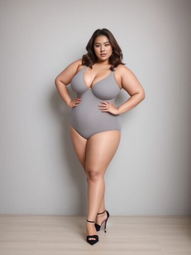Young West Asian Plus Size Woman in Fashion Underwear