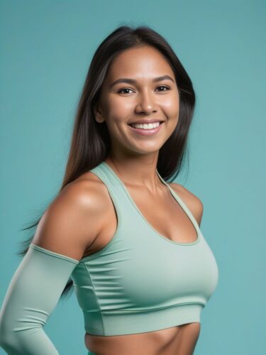 Native American Woman in Pastel Green Yoga Top