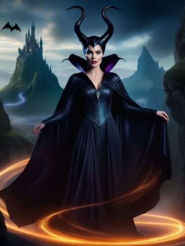 Powerful Sorceress in a Dark Fantasy Landscape