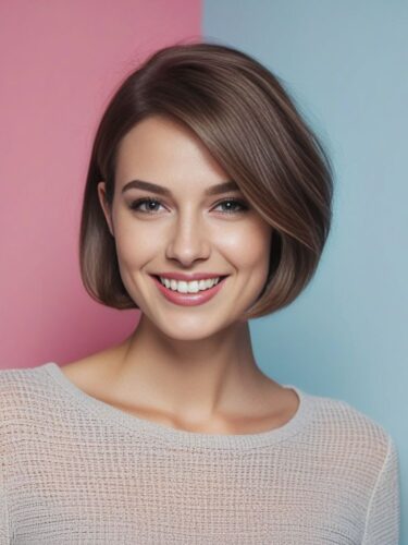 Cheerful Young Woman with Chic Bob Cut