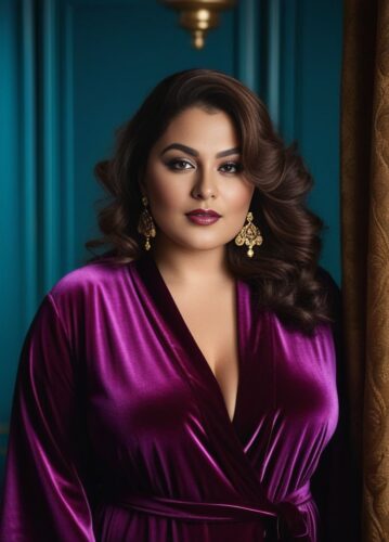 Plus-size Middle-Eastern Woman in a Luxurious Velvet Robe
