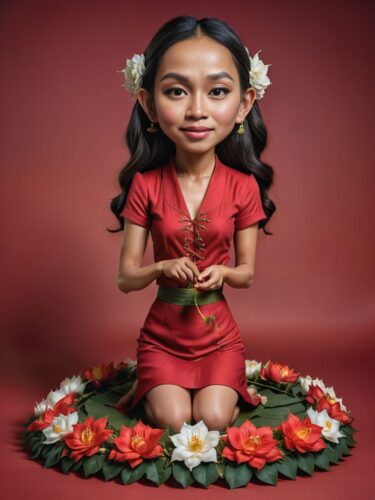 Young Thai Woman Elf Crafting Flower Garland