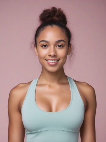 Cute Mixed Race Young Woman in a Pastel Yoga Top
