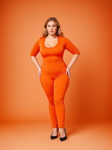 Young Caucasian Plus Size Woman Modeling Professional Apparel