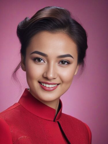 Cheerful Central Asian Woman with Classic Hairstyle