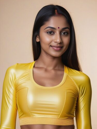 Radiant Young South Asian Woman in Lemon Yellow Yoga Outfit