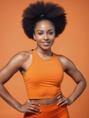 Young Afro-Caribbean Woman in Bright Orange Yoga Top