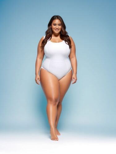 Polynesian Plus Size Woman in Professional White Apparel