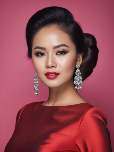 Young Southeast Asian Woman with Glamorous Hairstyle and Stylish Makeup