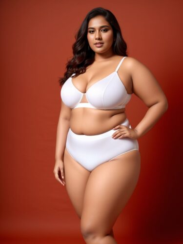 Professional South Asian Plus Size Woman in White Underwear
