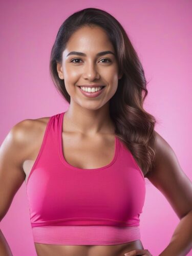 Smiling Young Hispanic Woman in Pink Yoga Top