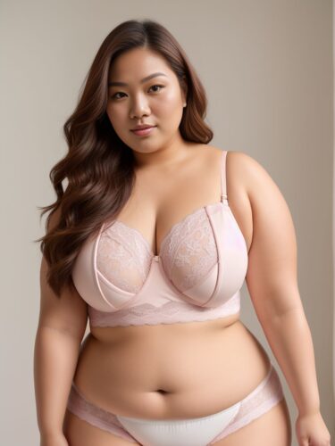 Serene Pink Studio Portrait of Young East Asian Plus Size Woman