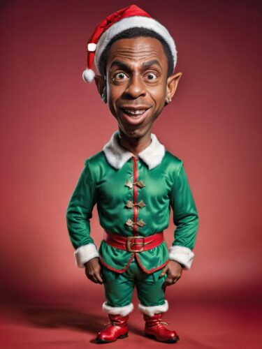 Caricature of a Young Black Man in a Christmas Elf Outfit
