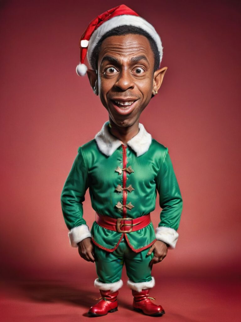 Caricature Of A Young Black Man In A Christmas Elf Outfit Pincel Caricature of a young black man in a christmas elf outfit pincel