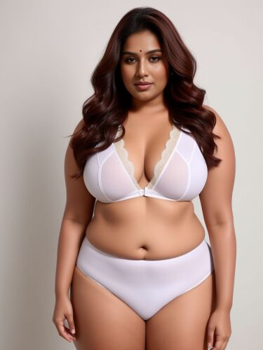 Professional South Asian Plus Size Woman in White Underwear