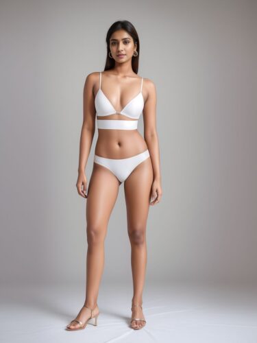 Young South Asian Woman in Fashion White Underwear Photoshoot