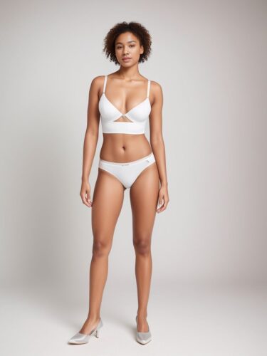 Young Mixed-Race Woman in Professional Fashion White Underwear Photoshoot