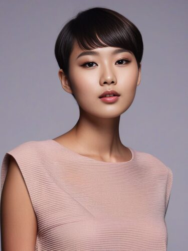 Charming Young East Asian Model with Pixie Cut