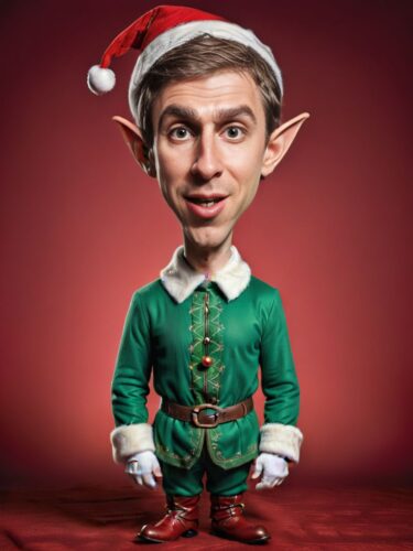 Caricature of a Young Man in Elf Outfit