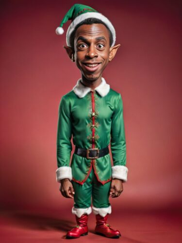 Caricature of a Young Black Man in Elf Costume