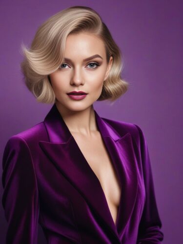 Slavic Glam Woman in Purple Velvet Suit