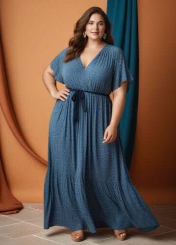 Plus-size Woman in Elegant Maxi Dress – Full-Body Portrait