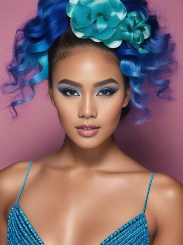 Oceanic Young Pacific Islander Model with Sea-Inspired Hair and Makeup