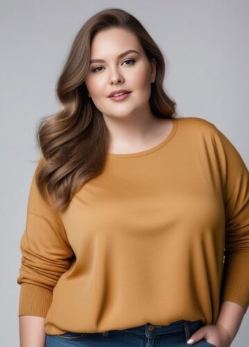 Plus-size White Woman in Stylish Casual Outfit – Half-Body Portrait