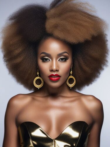 Stunning Black Glam Woman with Elegant Afro Hairstyle