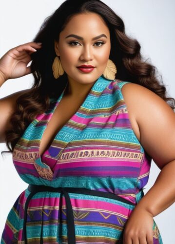 Plus-size Polynesian Woman in a Fashionable Ensemble