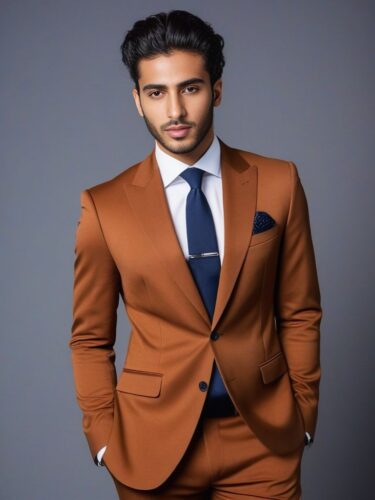 Confident Middle Eastern Model in Fashionable Hairdo and Sharp Suit